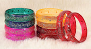 NMII Glass with Glitter and Feather Design Glossy Finished Multicolor Kada Set For Girls and Women- (Football-A21-MR2-2.2), Pack of 10 Multicolor Kada