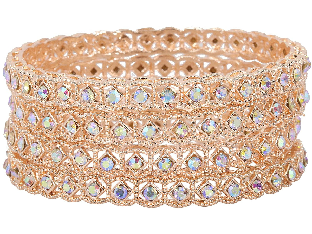 NMII Premium Metal with Zircon Gemstone Kada Bangles Set For Women and Girls | Fancy Women's Kada| Stylish Metal Bangles Set- Pack of 4