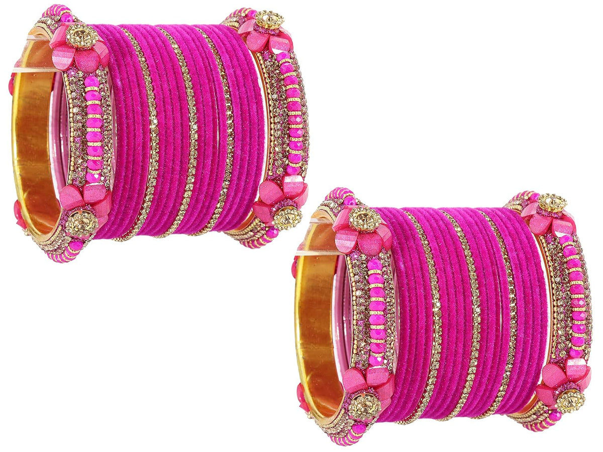 NMII Traditional Plain Metal Bangles with Golden Zircon Stone For Women & Girls | Chuda Set For Bridal Women Wedding, Party, Occasion | Golden Chuda | Metal Bangles For Women- Set of 30
