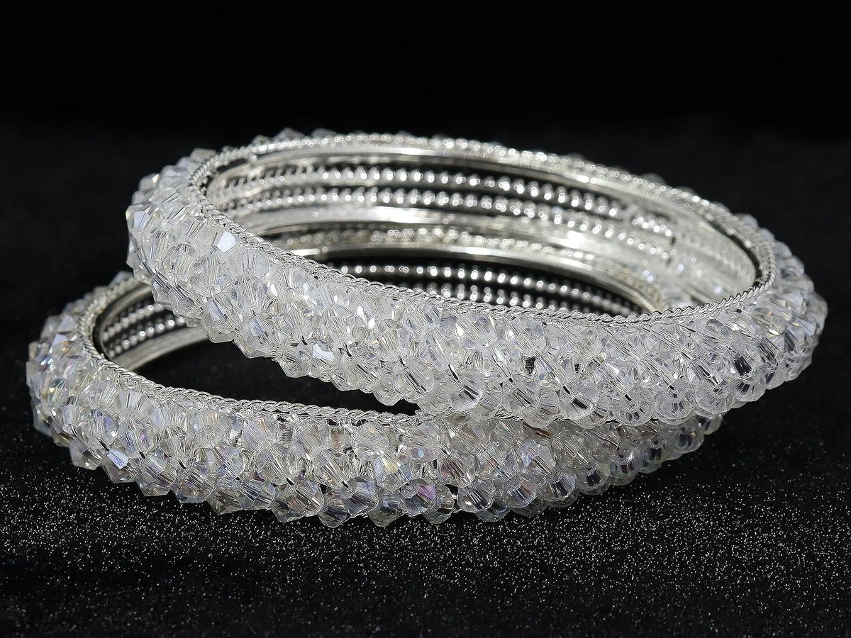 NMII Metal with Pearls Bangles Bracelet Set For Girls & Women I Pack of 2 Bangle