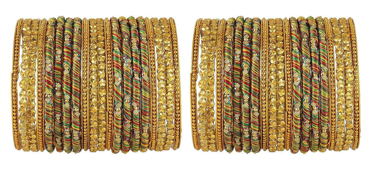NMII Glass and Silk Thread Zircon Gemstone Bangle Set For Women/Girls