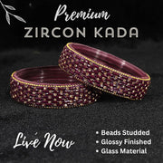 NMII Glass Golden Zircon GemStone & Beads Studded Thick Kada Set For Women & Girls | Chudi Set | Glass Bangles For Women | Fancy Kada For Women Party, Wedding, Occasion, Daily use