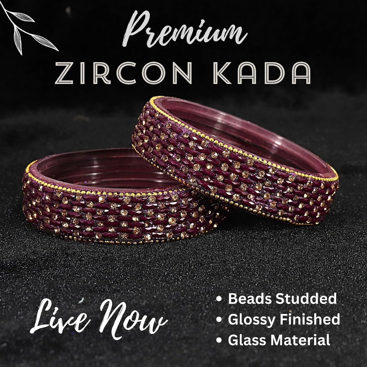 NMII Glass Golden Zircon GemStone & Beads Studded Thick Kada Set For Women & Girls | Chudi Set | Glass Bangles For Women | Fancy Kada For Women Party, Wedding, Occasion, Daily use