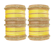 NMII Acrylic (Plastic) with Zircon Gemstone Or Beads and Spread with Glitter Pattern Glossy Finished Chuda Set For Women and Girls, (Yellow16_2.8 Inches), Pack Of 60 Bangle Set