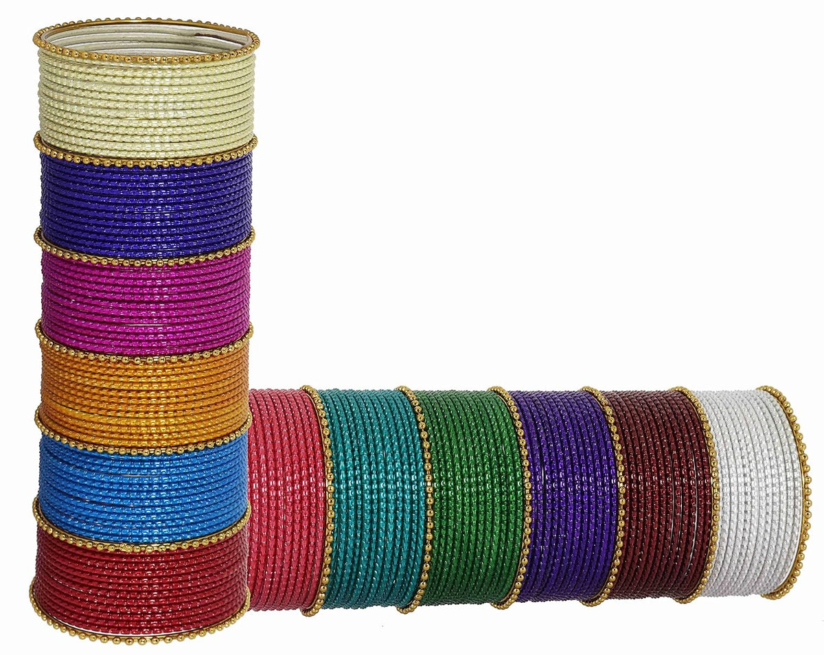 NMII Non-Precious Metal Base Metal With Ball Cutting Pattern Design and Ball Chain Linked Worked Bangles Set For Women and Girls