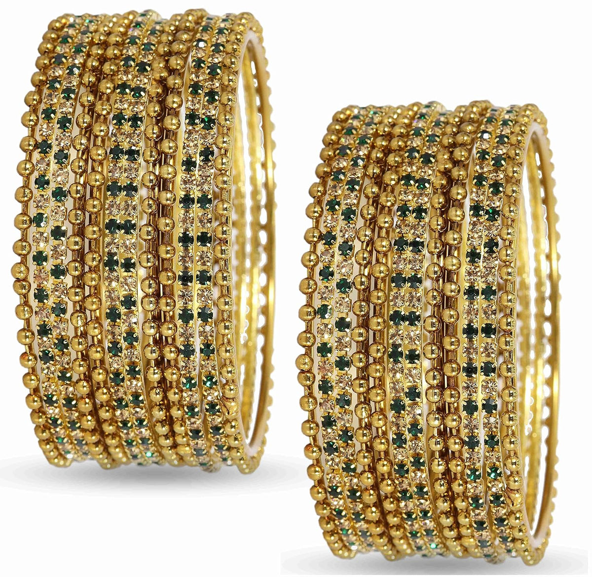 NMII Non-Precious Metal With Base Metal And Zircon Gemstone Studded Ballchain Linked Glossy Finished Bangle Set For women and Girls