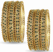 NMII Non-Precious Metal With Base Metal And Zircon Gemstone Studded Ballchain Linked Glossy Finished Bangle Set For women and Girls