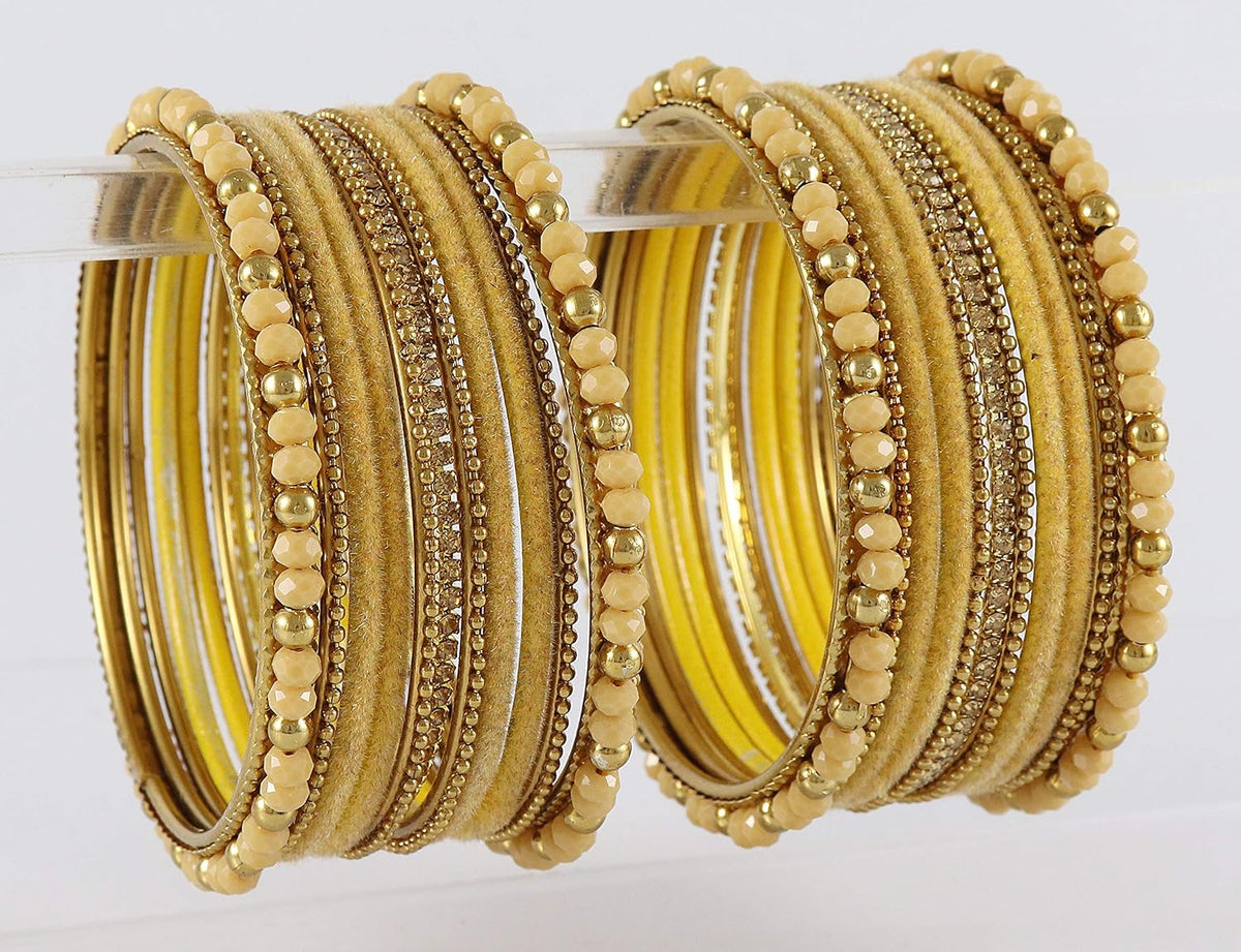 NMII Metal with Zircon Gemstone, Pearls and Beads Studded Glossy Finished Bangle Set For Women and Girls
