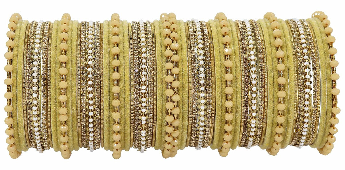NMII Metal With Zircon Gemstone and Pearls Studded Velvet Bangles For Women and Girls