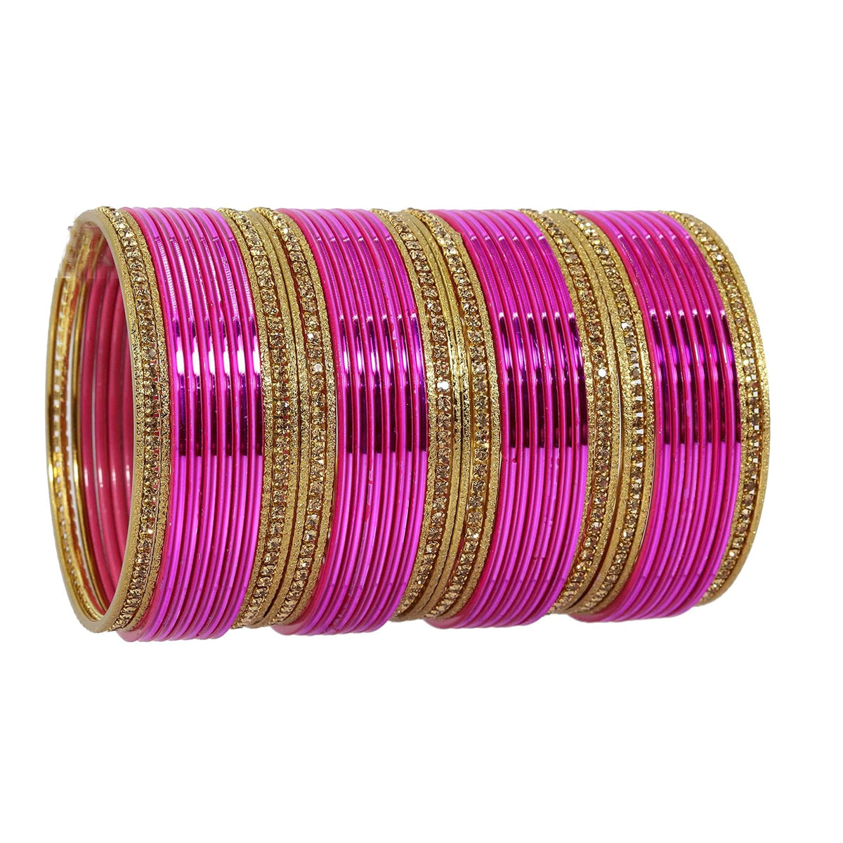 NMII Non Precious Metal with Base Metal Zircon Gemstone Studded Glossy Finished and Textured Design Traditional Bangle set for Women and Girls
