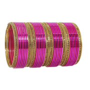 NMII Non Precious Metal with Base Metal Zircon Gemstone Studded Glossy Finished and Textured Design Traditional Bangle set for Women and Girls