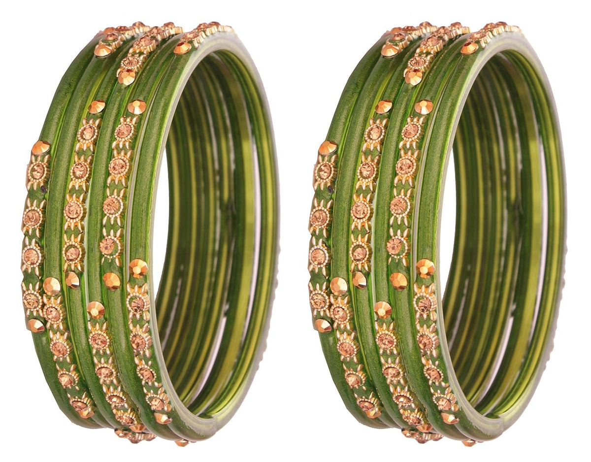 NMII Glass and Studded with Zircon Gemstone or Beads Glossy Finished Bangle set for Women and Girls