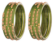 NMII Glass and Studded with Zircon Gemstone or Beads Glossy Finished Bangle set for Women and Girls