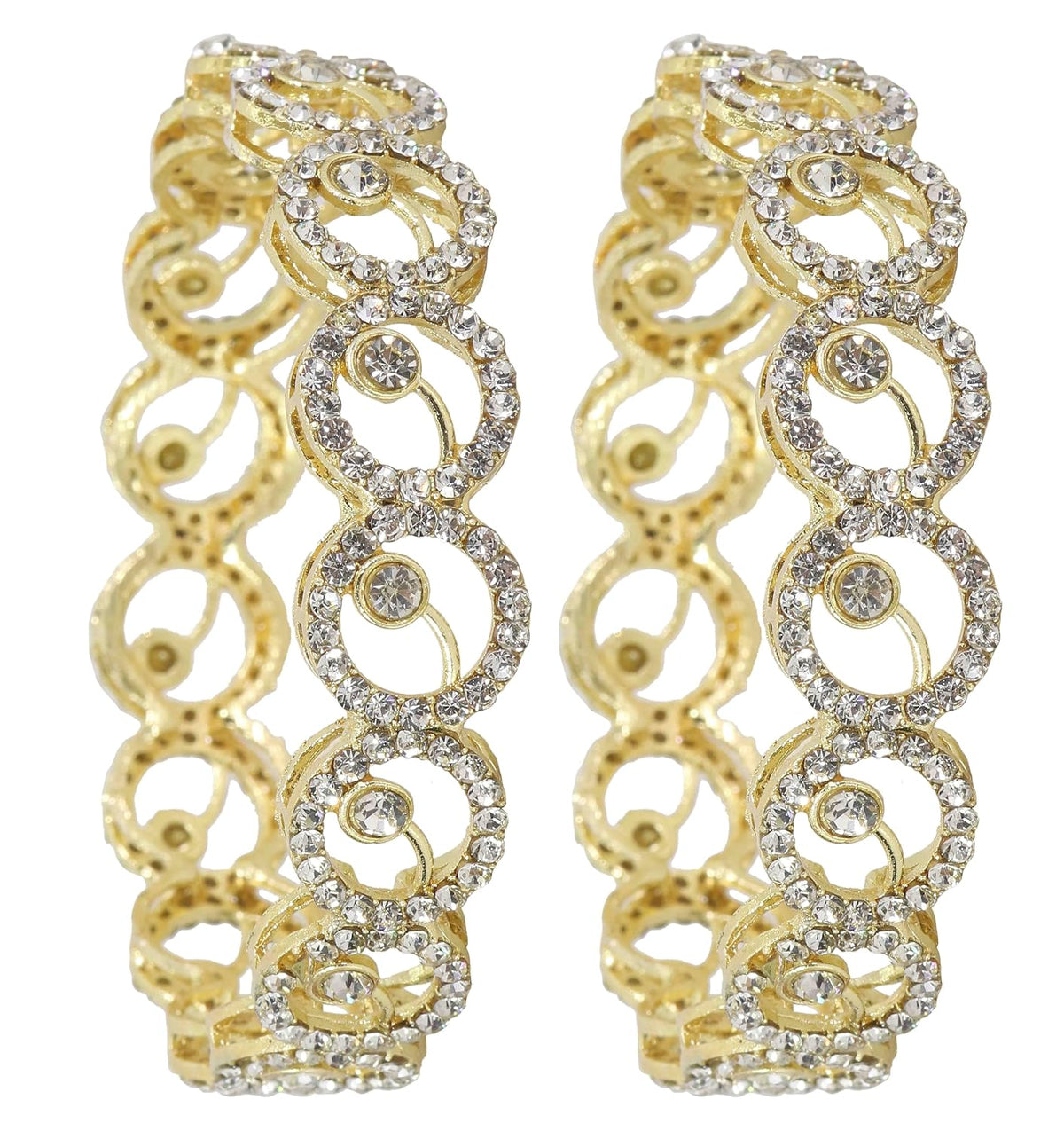 NMII Stylish Alloy Metal Gold Plated Bangles Set For Girls and Women Studded American Diamond Stone | Fancy Diamond Bangles | Metal bangles | Women Bangles For Wedding, Party, Function- Set of 2