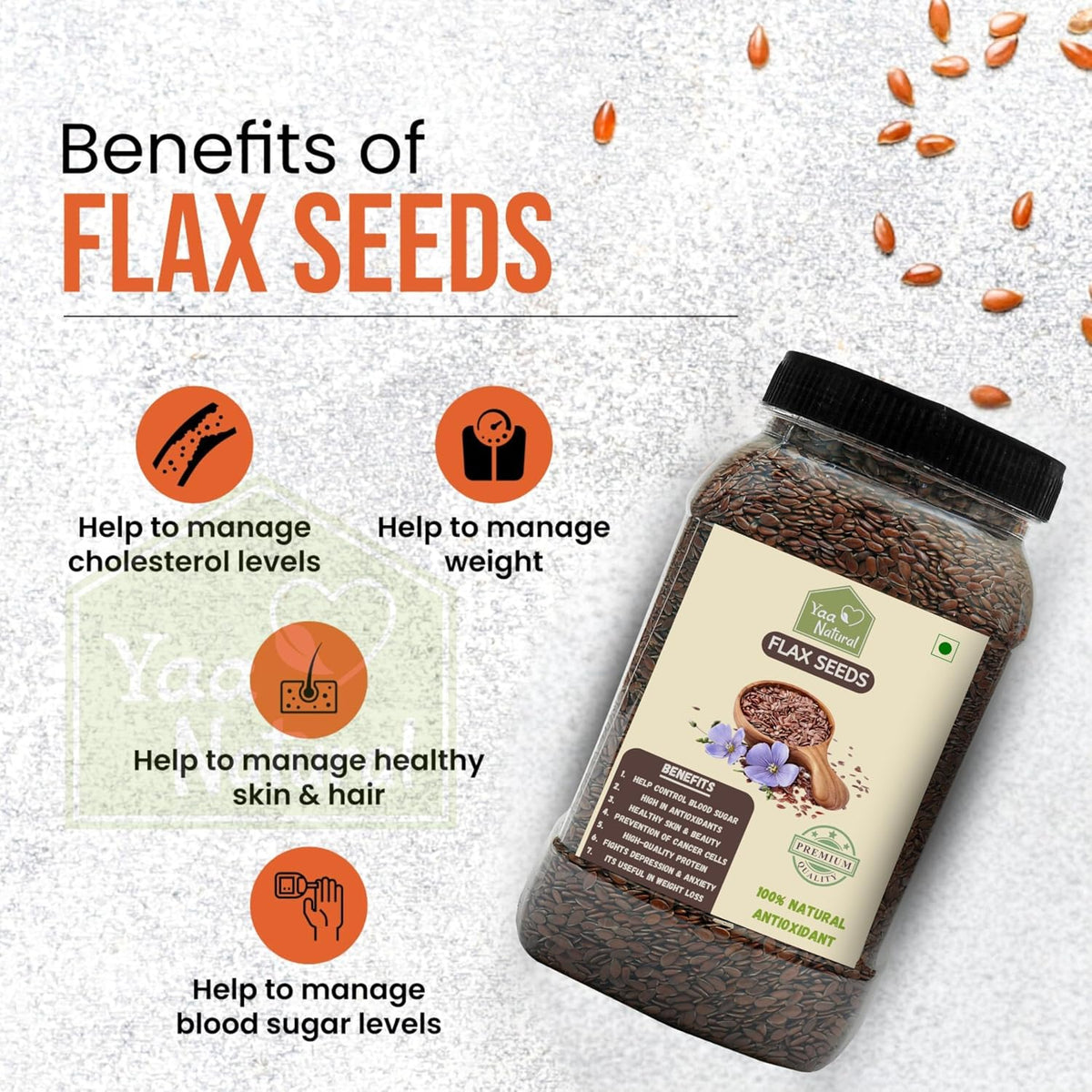 Yaa Natural Raw Pumpkin & Sunflower & FlaxSeeds - AAA Grade Seeds for Eating Source of Antioxidants Zinc & Iron & Dietary Fibre | Rich in Protein (