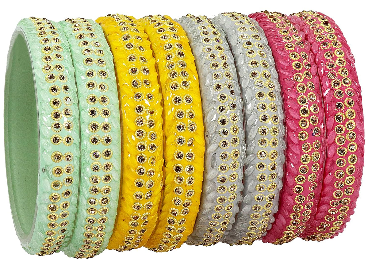NMII Acrylic (Plastic) With Zircon Gemstone and Studded Worked with Glossy Finished Kada Set For Women and Girls