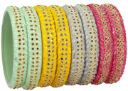 NMII Acrylic (Plastic) With Zircon Gemstone and Studded Worked with Glossy Finished Kada Set For Women and Girls