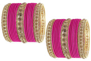 NMII Non-Precious Metal Base Metal and Studded Zircon Gemstone and Matte Finish Worked Bangle set for Women/Girls