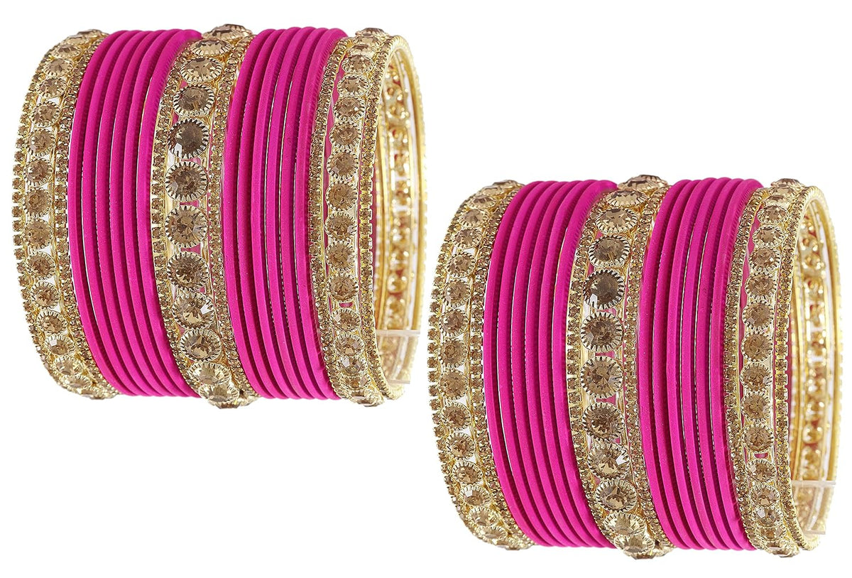 NMII Non-Precious Metal Base Metal and Studded Zircon Gemstone and Matte Finish Worked Bangle set for Women/Girls