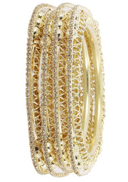 NMII Traditional Golden Metal with Zircon Stone & Pearls Moti Beads Work Kada Bangles Set For Women & Girls | Designer Women's Bangles Latest | Metal Bangles | Bridal Wedding Bangles-Set of 4