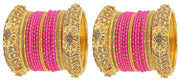 NMII Golden Polka Dotted Metal Bangles Chuda Set For Women & Girls with Zircon Stone & Beads Worked | Traditional Women's Bangles Chooda Set | Bangles For Women Latest- Set of 34
