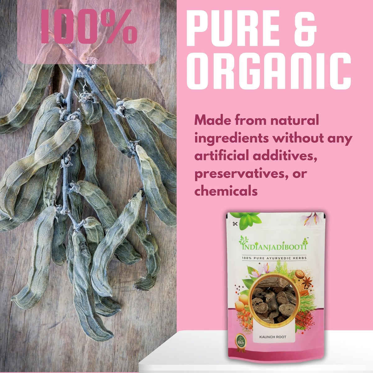 IndianJadiBooti Kaunch Root (250g Pack Of 2) | Mucuna Pruriens Root | Kaunch Ki Jad | Raw Ayurvedic Herb for Strength, Vitality & Nourishing Support | Velvet Bean | Dried & Cleaned