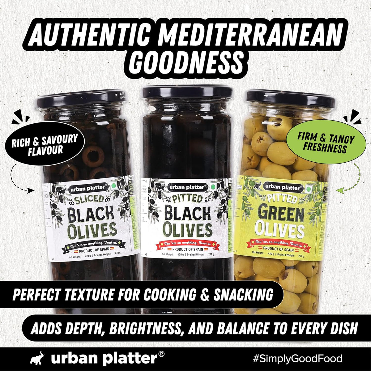 Urban Platter Sliced Black Spanish Olives, 430g (Bold, Savoury Mediterranean Flavour | Perfect for Pizzas, Pastas, Nachos & Salads)