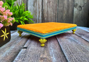 SHINDE EXPORTS Wooden Meenakari Chowki Bajot for Idols and Pooja Articles (Orange 23 x15cm)