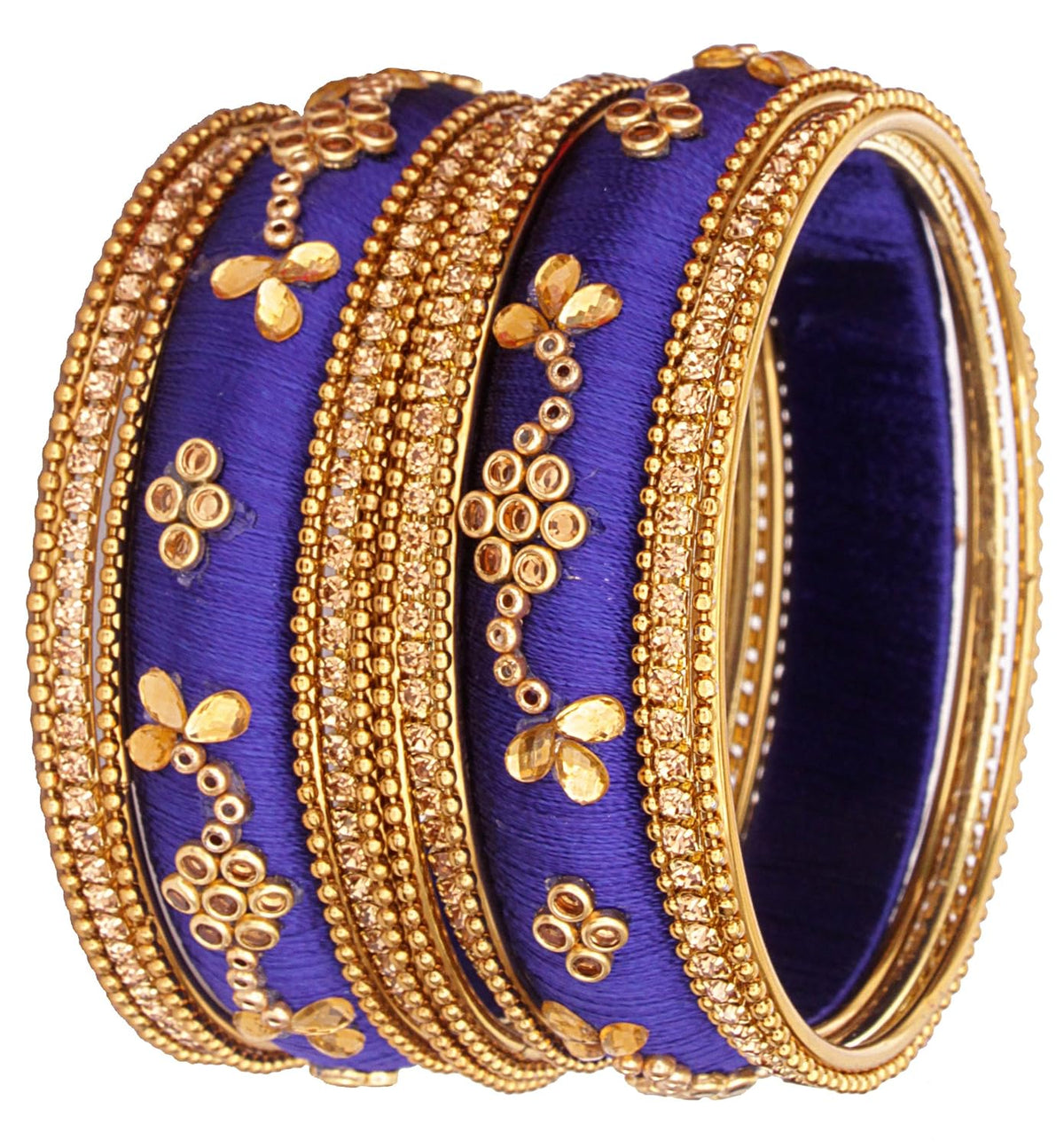 NMII Fabric & Metal and Zircon Kada Set for Women & Girls (Royal Blue)