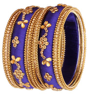 NMII Fabric & Metal and Zircon Kada Set for Women & Girls (Royal Blue)