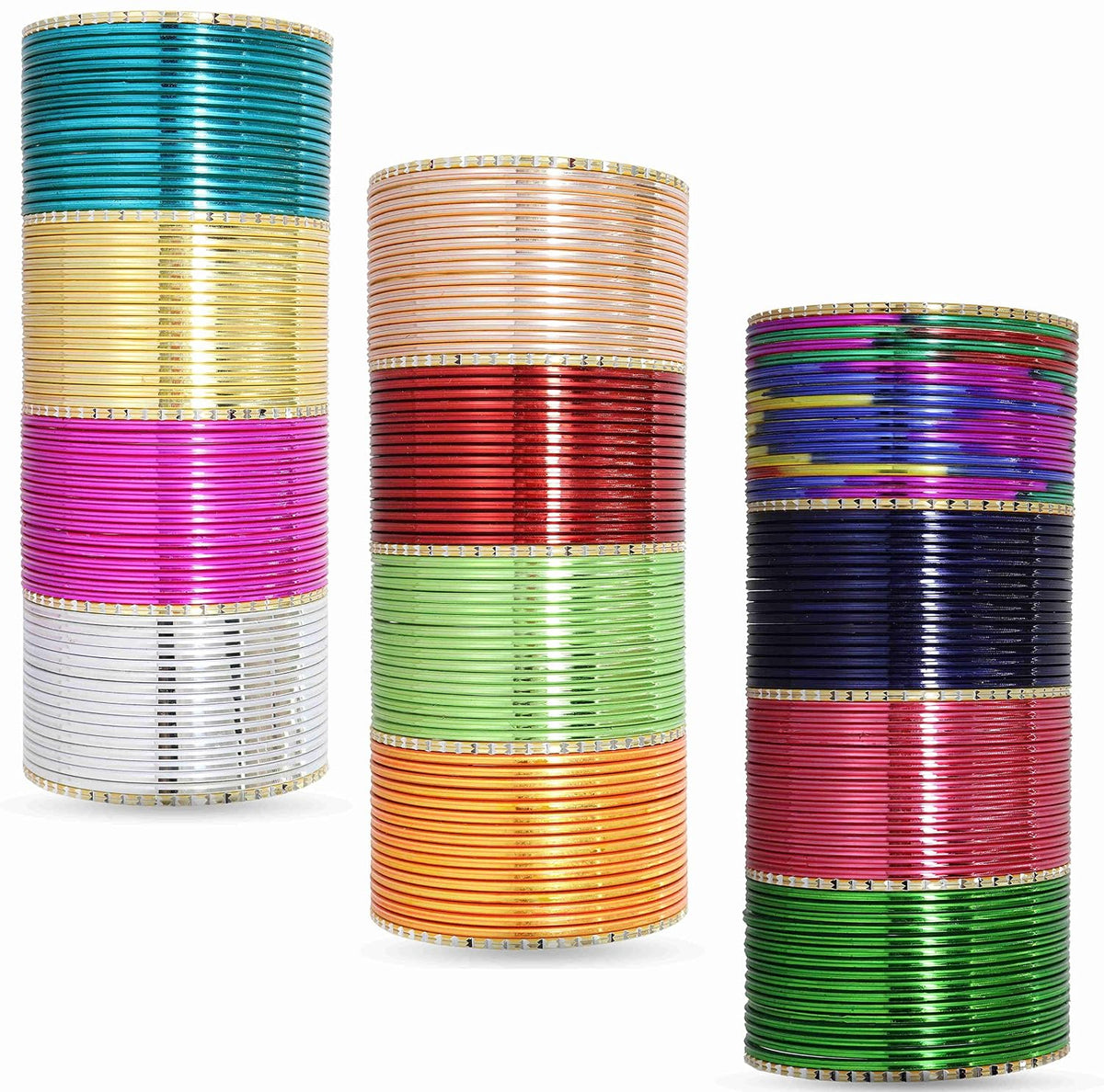 NMII Non-Precious Metal Base Metal With Cutting and Colourful Plane Bangles Set For Women and Girls