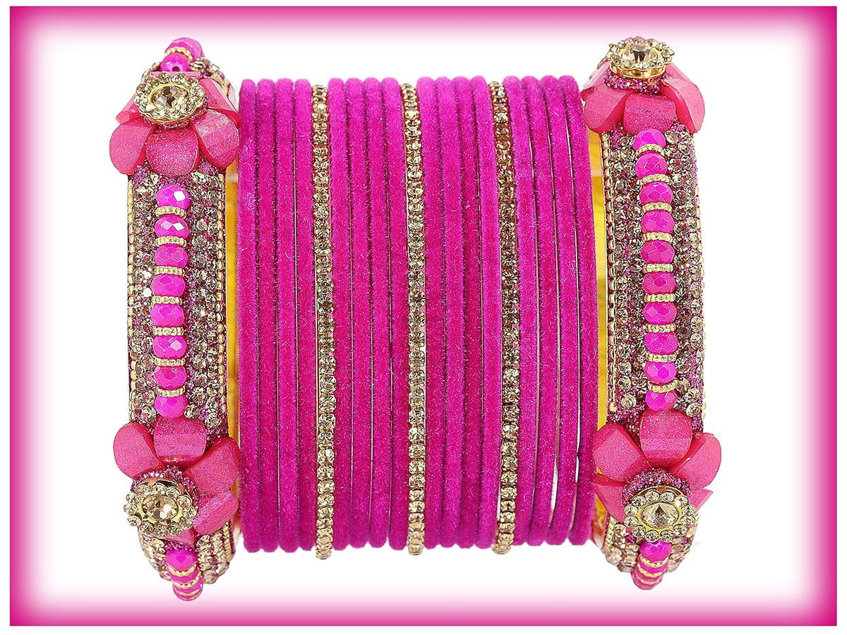 NMII Traditional Plain Metal Bangles with Golden Zircon Stone For Women & Girls | Chuda Set For Bridal Women Wedding, Party, Occasion | Golden Chuda | Metal Bangles For Women- Set of 30