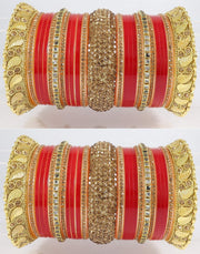 NMII Traditional Gold Plated Acrylic Bangles Bridal Chuda Set For Women & Girls with Zircon Diamond & Pearls Beads Work | Royal Wedding Chudas | Premium Look | Bangles For Wedding, Festive, Function