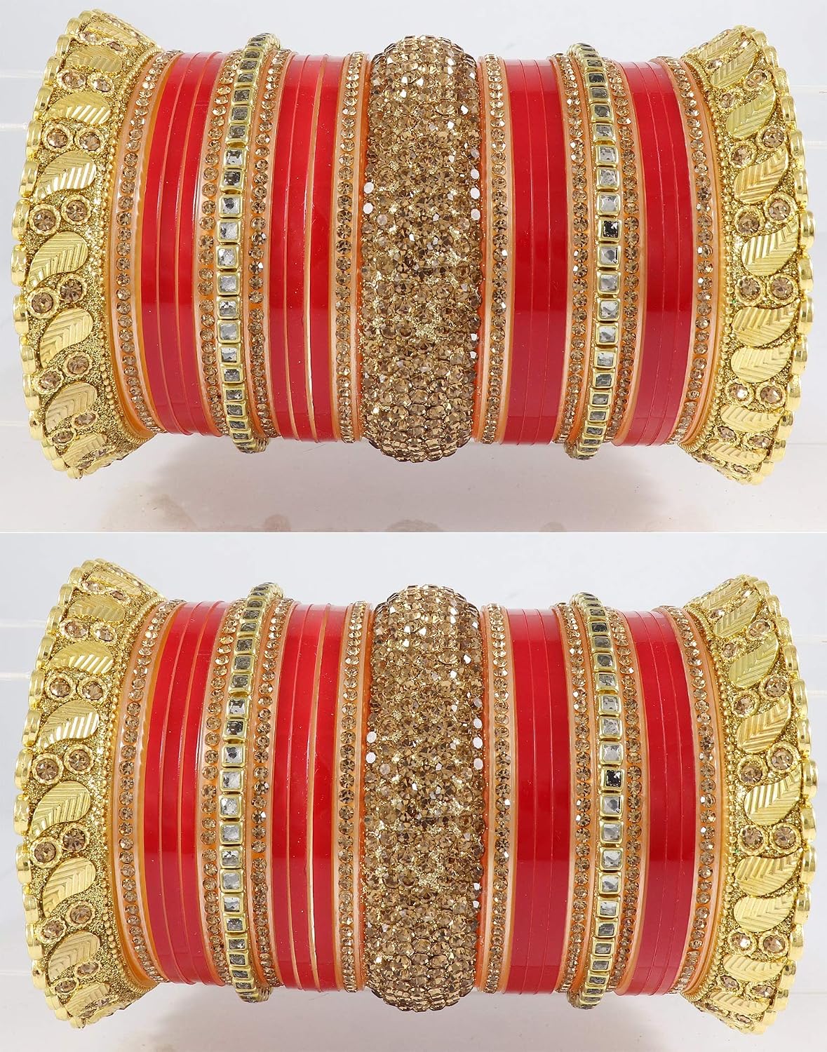 NMII Traditional Gold Plated Acrylic Bangles Bridal Chuda Set For Women & Girls with Zircon Diamond & Pearls Beads Work | Royal Wedding Chudas | Premium Look | Bangles For Wedding, Festive, Function