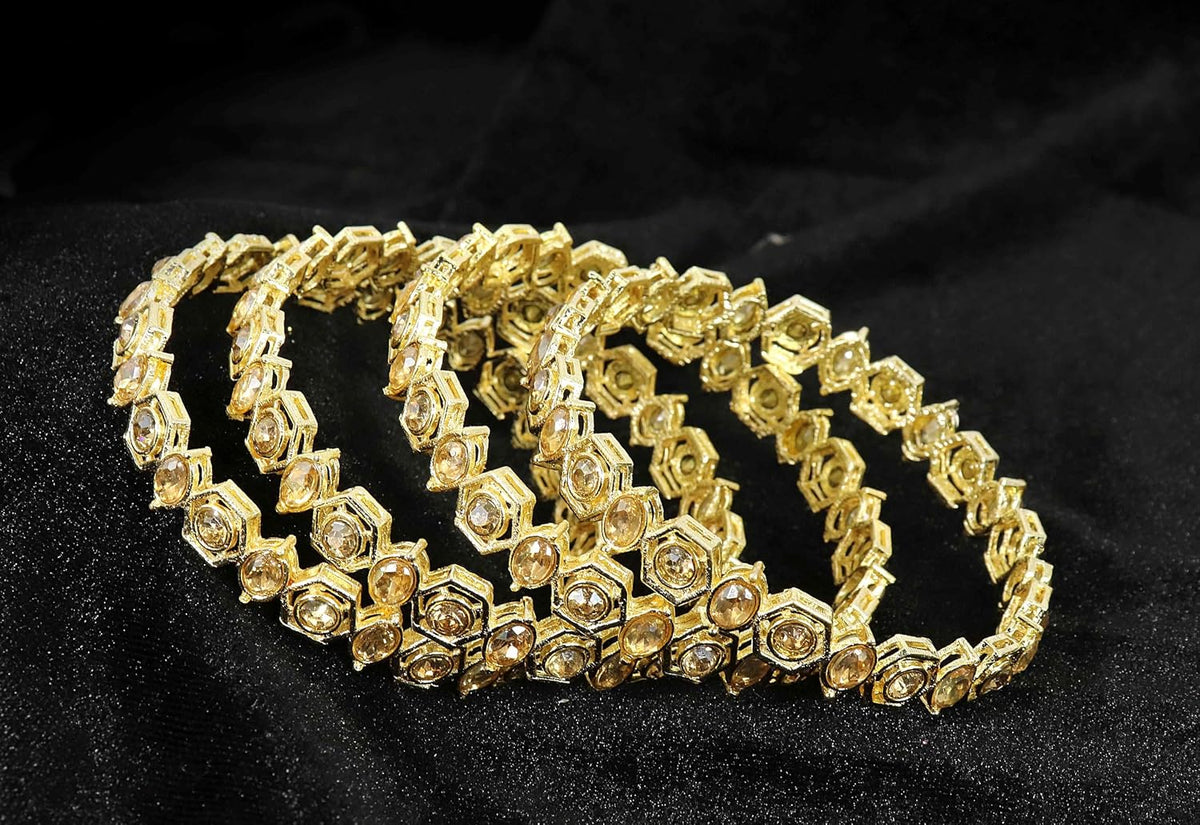 NMII Stylish American Diamond Stone Work Metal Bangles For Women & Girls | Gold Plated Bangles | Kada Set For Women | Wedding Bangles Set For Women | Latest Bangles Fashion Jewellery- Set of 4
