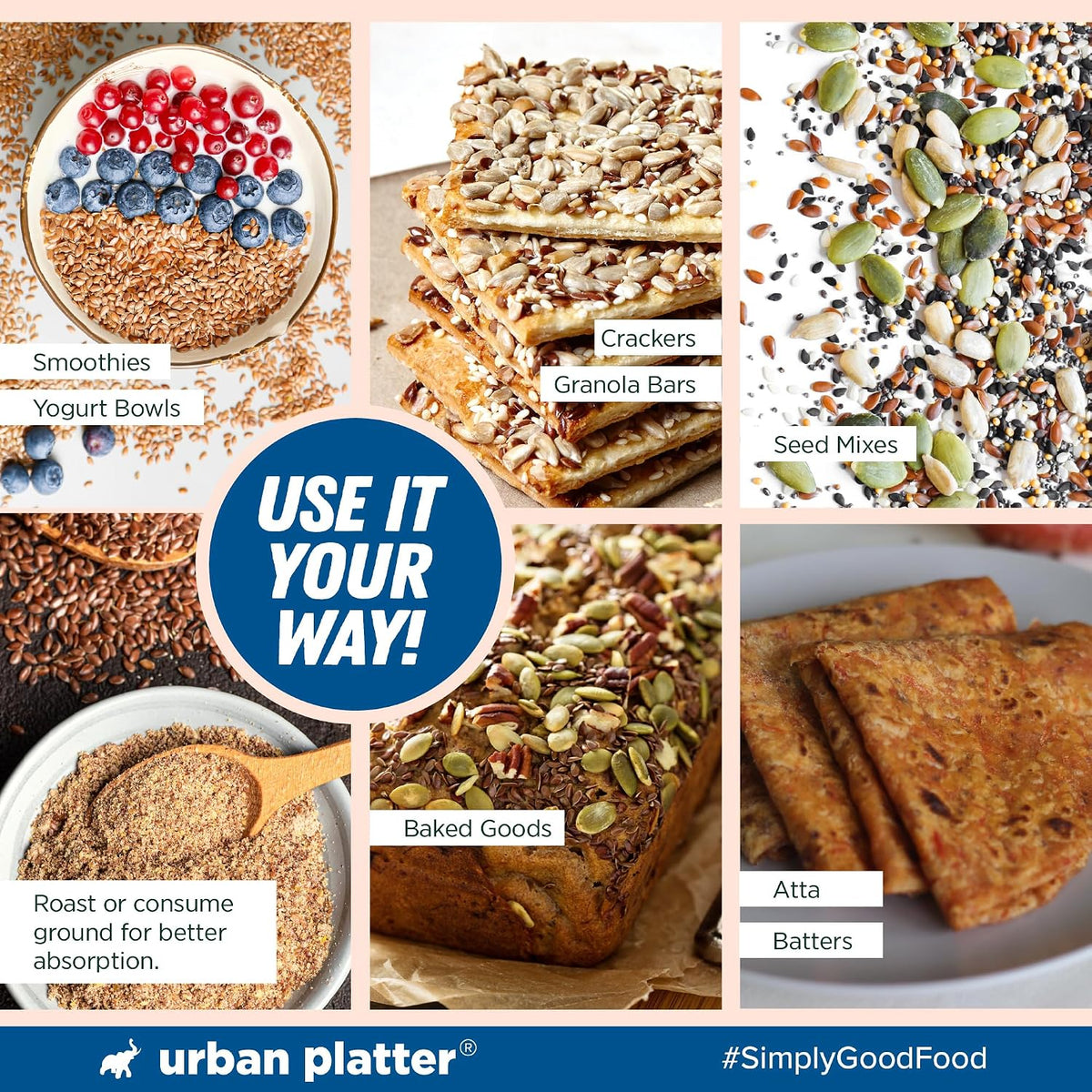 Urban Platter Flax Seeds, 500g x 2 (Alsi | Heart-Healthy | Protein and Fiber Rich | Use in salads | After meal Digestive)