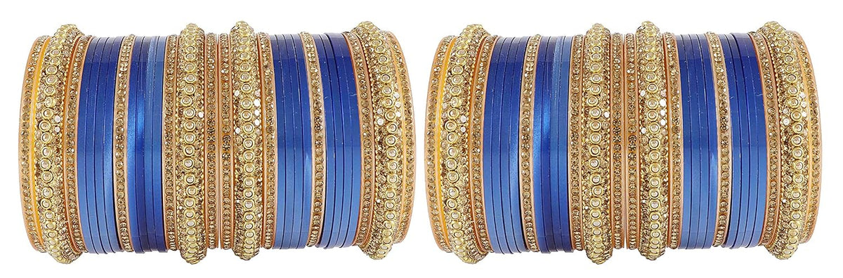 NMII Premium Gold Plated Bangles Chuda Set For Bridal Women & Girls with Zircon Gemstone & Beads Worked | Traditional Women's Bangles | Chura Set For Women Wedding, Party, Festive