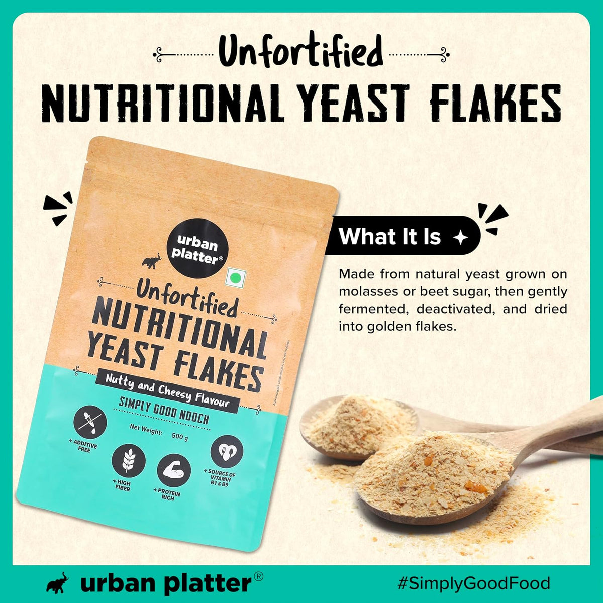Urban Platter Unfortified Nutritional Yeast Flakes, 500 g (Plant Based | Nutty and Cheesy | Nooch)