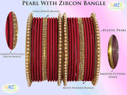 NMII Non-Precious Metal Base Metal Studded with Zircon Gemstone Or Pearl with Cutting Shaped Matte Finished Bangle Set For Women and Girls