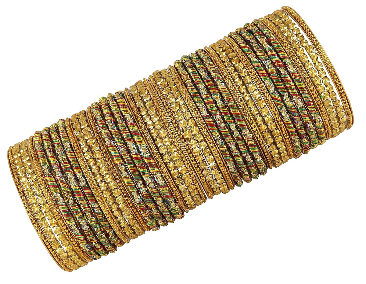 NMII Glass and Silk Thread Zircon Gemstone Bangle Set For Women/Girls