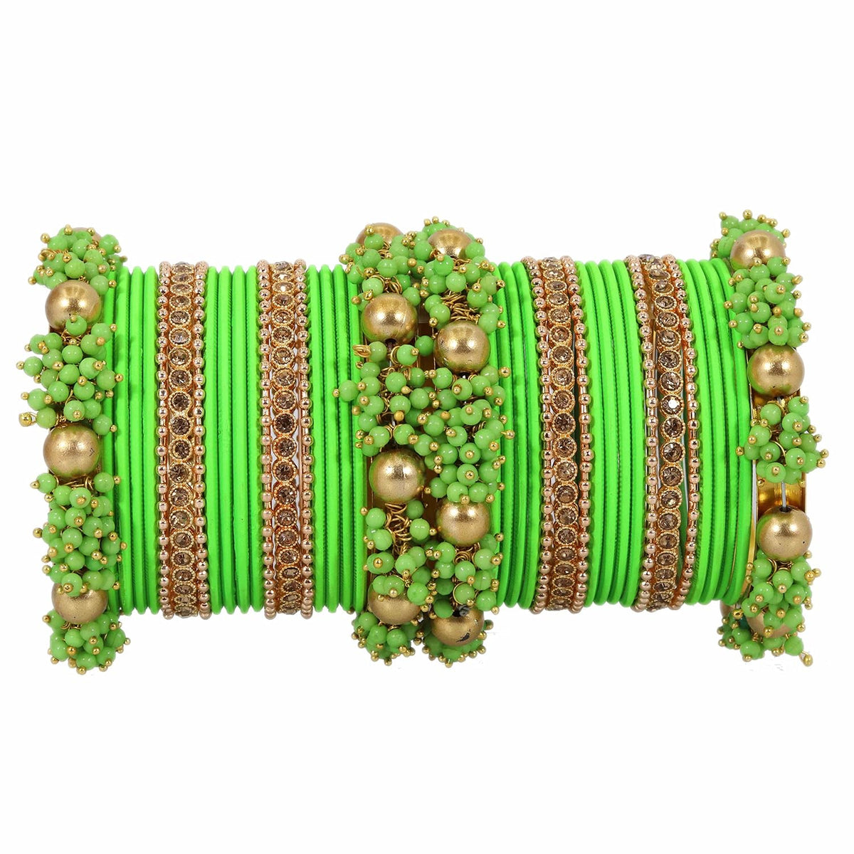 NMII Metal with Base Metal and Zircon Gemstone with Pearls Studded Matte with Glossy Finished Traditional Bangle Chuda set for Women and Girls