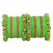 NMII Metal with Base Metal and Zircon Gemstone with Pearls Studded Matte with Glossy Finished Traditional Bangle Chuda set for Women and Girls
