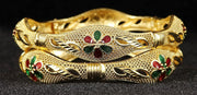 NMII Brass with Zircon Gesmtone and Meenakari Worked Glossy Finished Gold Polished Premium Bangle Kada set For Women and Girls