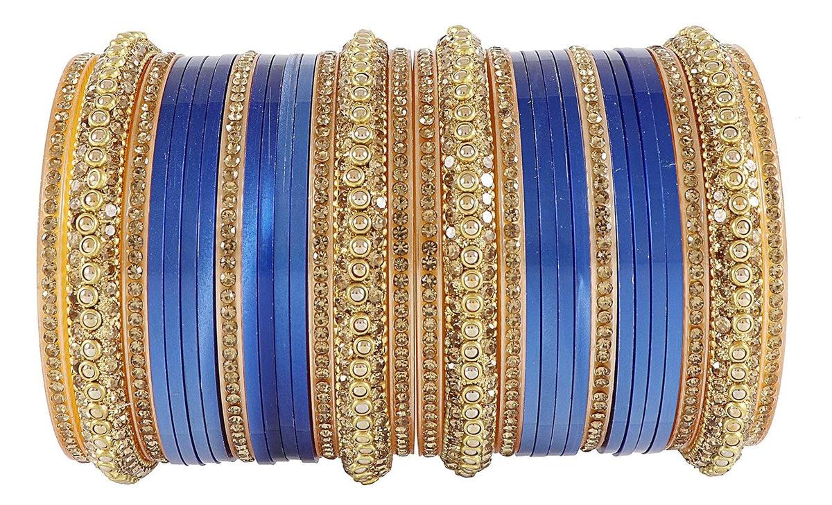 NMII Premium Gold Plated Bangles Chuda Set For Bridal Women & Girls with Zircon Gemstone & Beads Worked | Traditional Women's Bangles | Chura Set For Women Wedding, Party, Festive