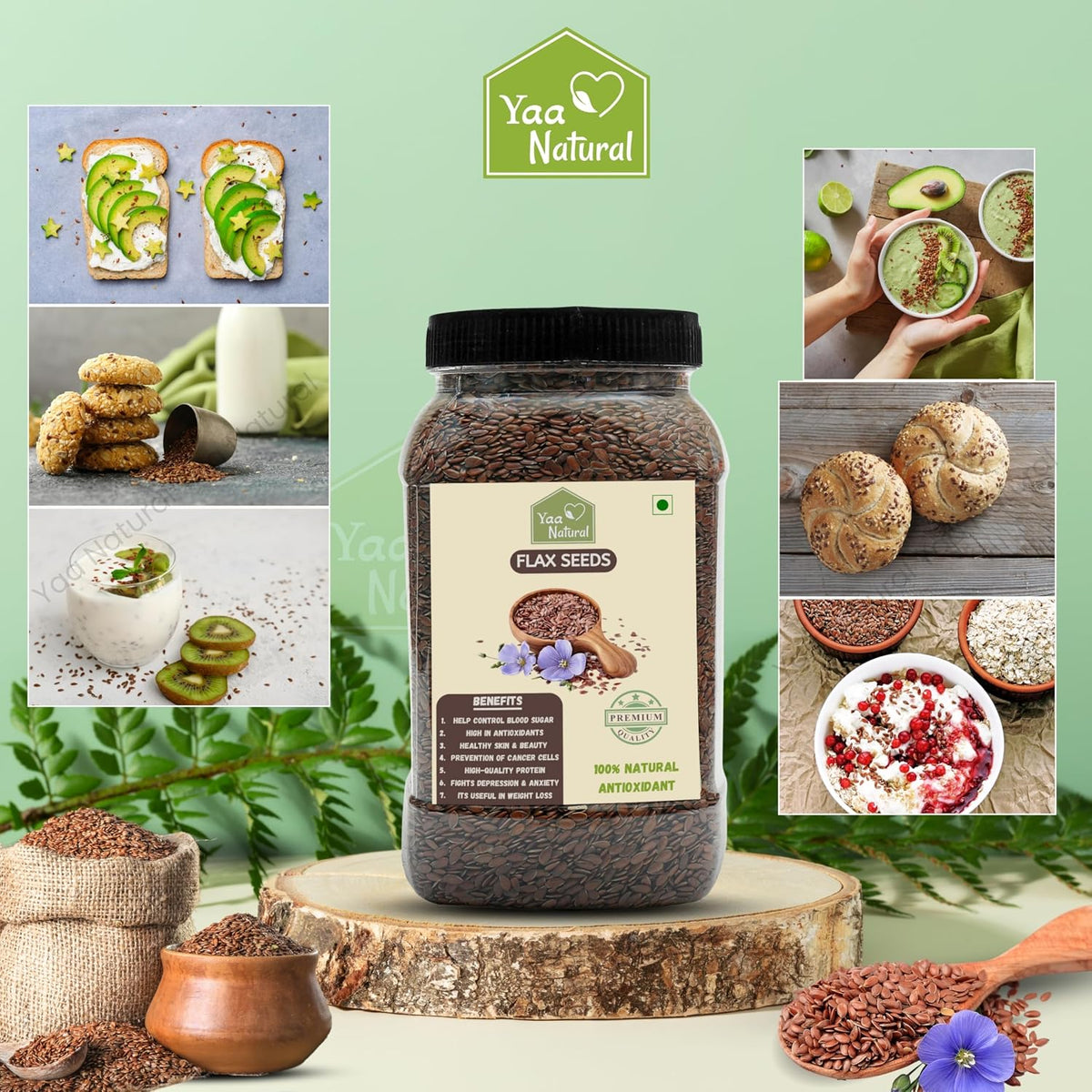 Yaa Natural Raw Pumpkin & Sunflower & FlaxSeeds - AAA Grade Seeds for Eating Source of Antioxidants Zinc & Iron & Dietary Fibre | Rich in Protein (