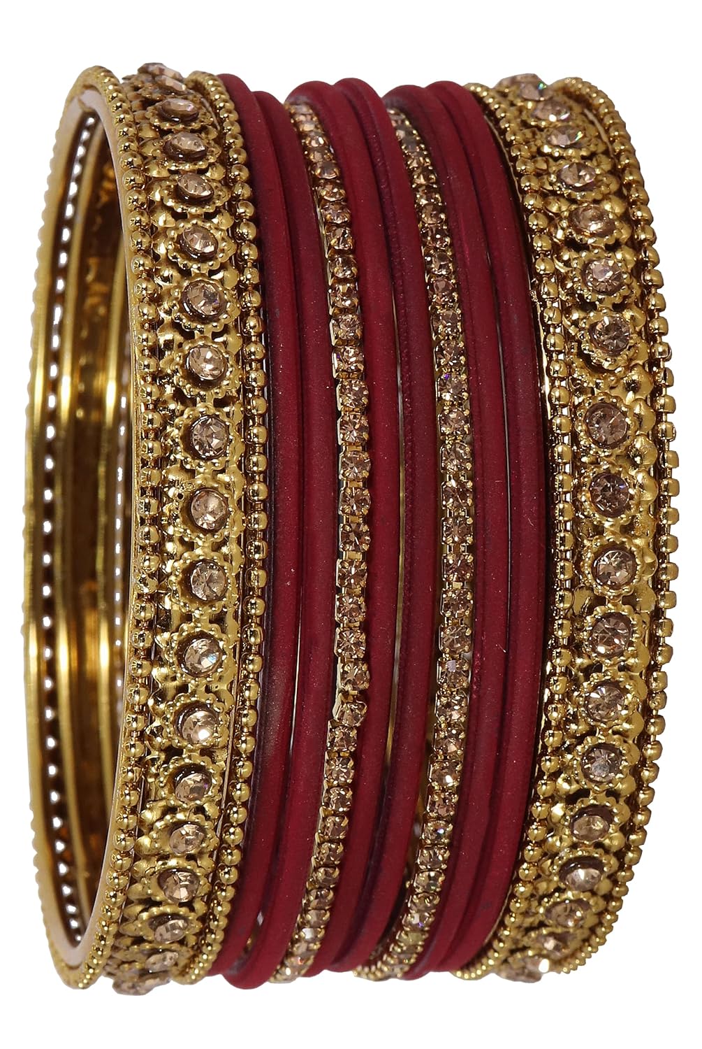NMII Metal With Zircon Gemstone Studded Glossy Finished Traditional Bangle set for Women and Girls