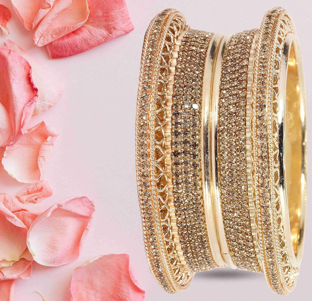 NMII Alloy Metal Gold Plated Bangles Set For Women & Girls Studded Zircon Stone | Stylish Diamond Bangles | Women's bangles | Metal Bangles- (Pack of 2)