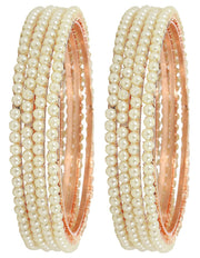 NMII Alloy Metal with Pearls Studded Traditional Bangles Set For Women and Girls