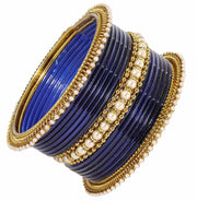 NMII Non-Precious Metal Base Metal Studded with Pearl or Zircon Gemstone and Linked with Ball Chain Glossy Finished Bangle Set For Women and Girls