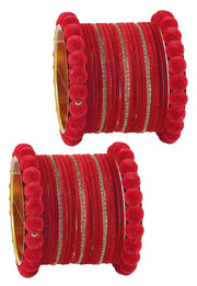 NMII Fancy Metal with Velvet Balls & Golden Zircon Stone Bangles Set For Women and Girls | Designer Bangles For Girls | Chuda Set For Bridal | Women's Bangles | Fashion Jewellery- Set of 42